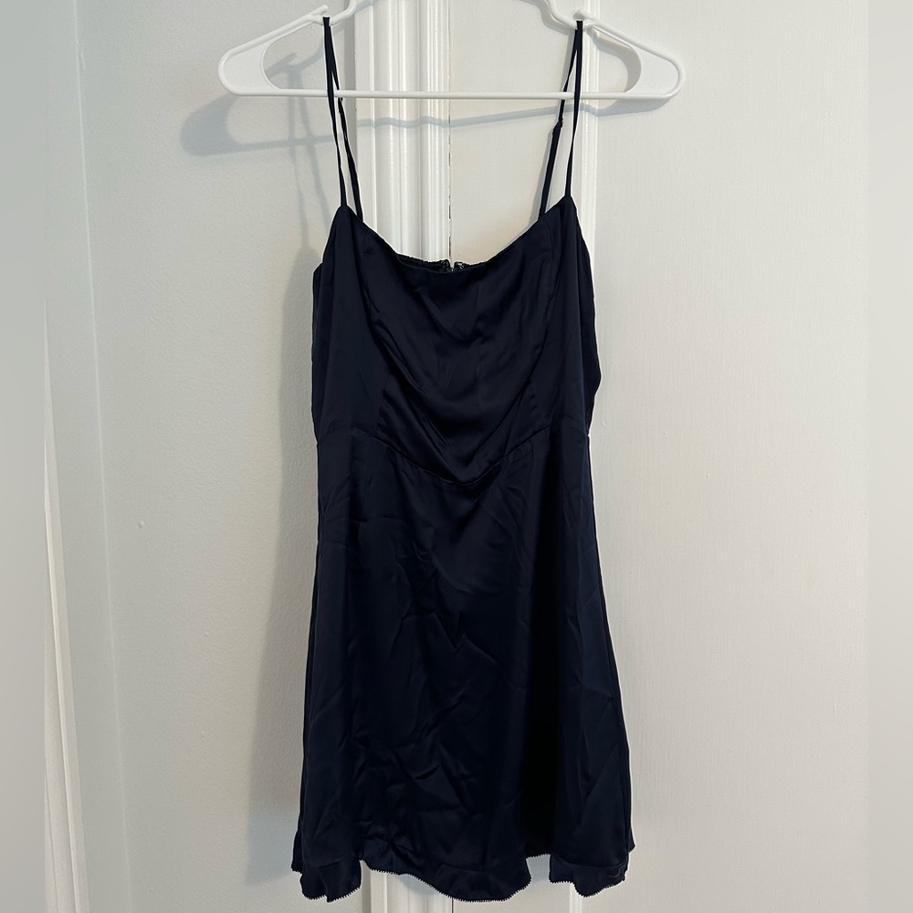 NWT Aritzia Wilfred Skye dress blue pure indigo satin dress adjustable straps